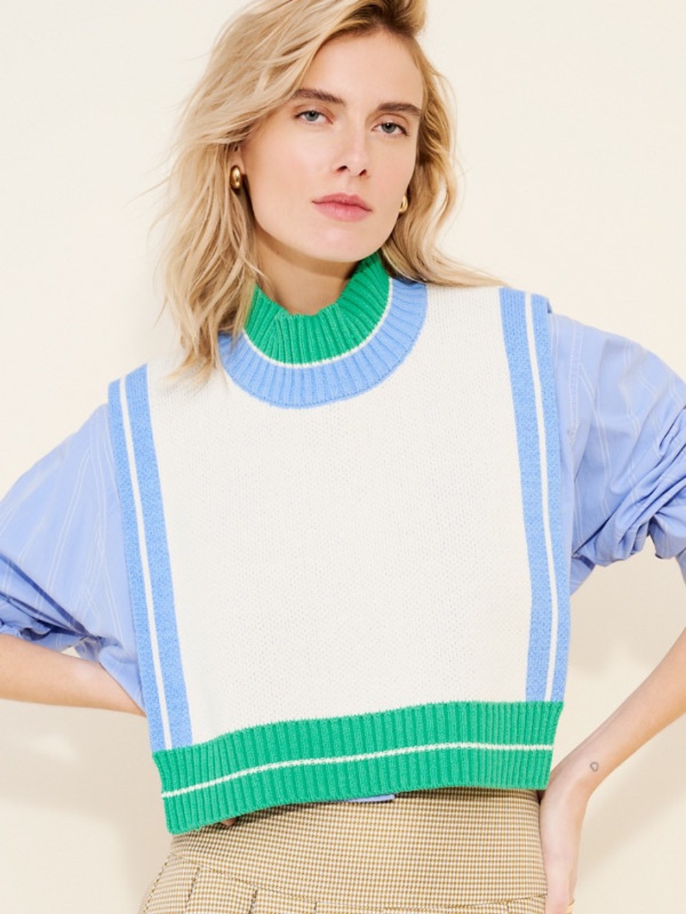 NWT Anthropologie Flat White Color-Block Side Slit Sweater Vest